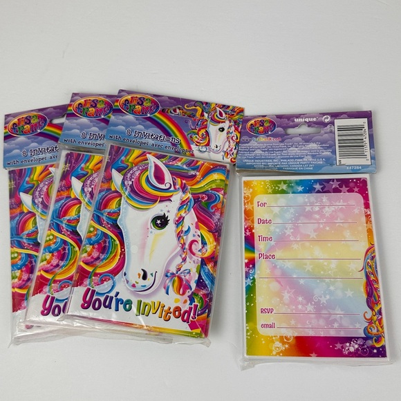 4 Packs of Lisa Frank Unicorn Rainbow Invitation Cards & Envelopes Birthday Y2K - Picture 2 of 6